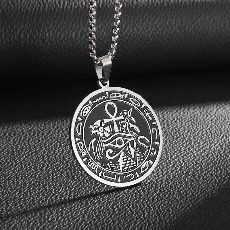 Exquisite Edelstahl beliebte Auge des Horus Medaille Halskette ägyptischen Totem Medaille Anhänger Männer Frauen Amulett Schmuck