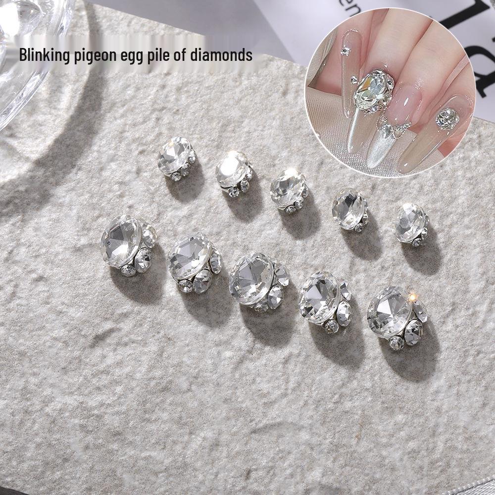 

Pigeon Egg Nail Art with Handmade Piled Diamonds - Super Shiny DIY Jewelry