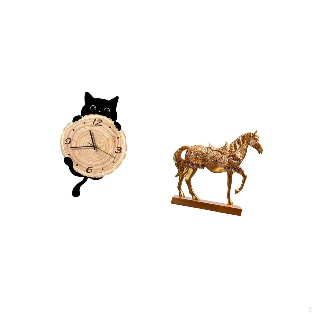 Easy to Read Wall Clock Ornament And Horse Figurine Sculpture Lightweight No Ticking Hanging