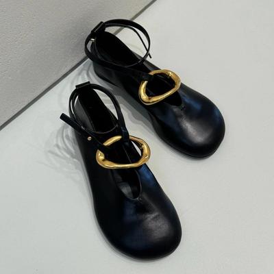 Women's Loafers Genuine Leather Luxury Shoes Flat Heels Pumps Round Toe Elegant Mary Janes Shoes For Women Metal Decoration