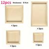 12pcs Wooden Canvas Boards Set Square Unfinished Wood Panels Art Boards for DIY Painting Crafts Staining Art Projects with Oil