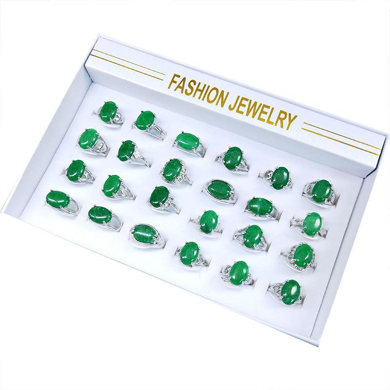 5Pcs Natural Stone Peacock Stone Women's Ring Simple Style Alloy Jewelry