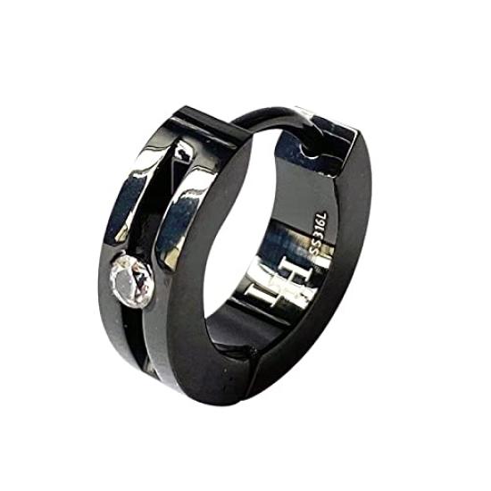 

Lion Heart Wrapped Single Hoop Earrings Clear Cubic Zirconia Stainless Steel Black For One Ear Sold as One Piece Comes with Custom Pouch Brand LION чорний