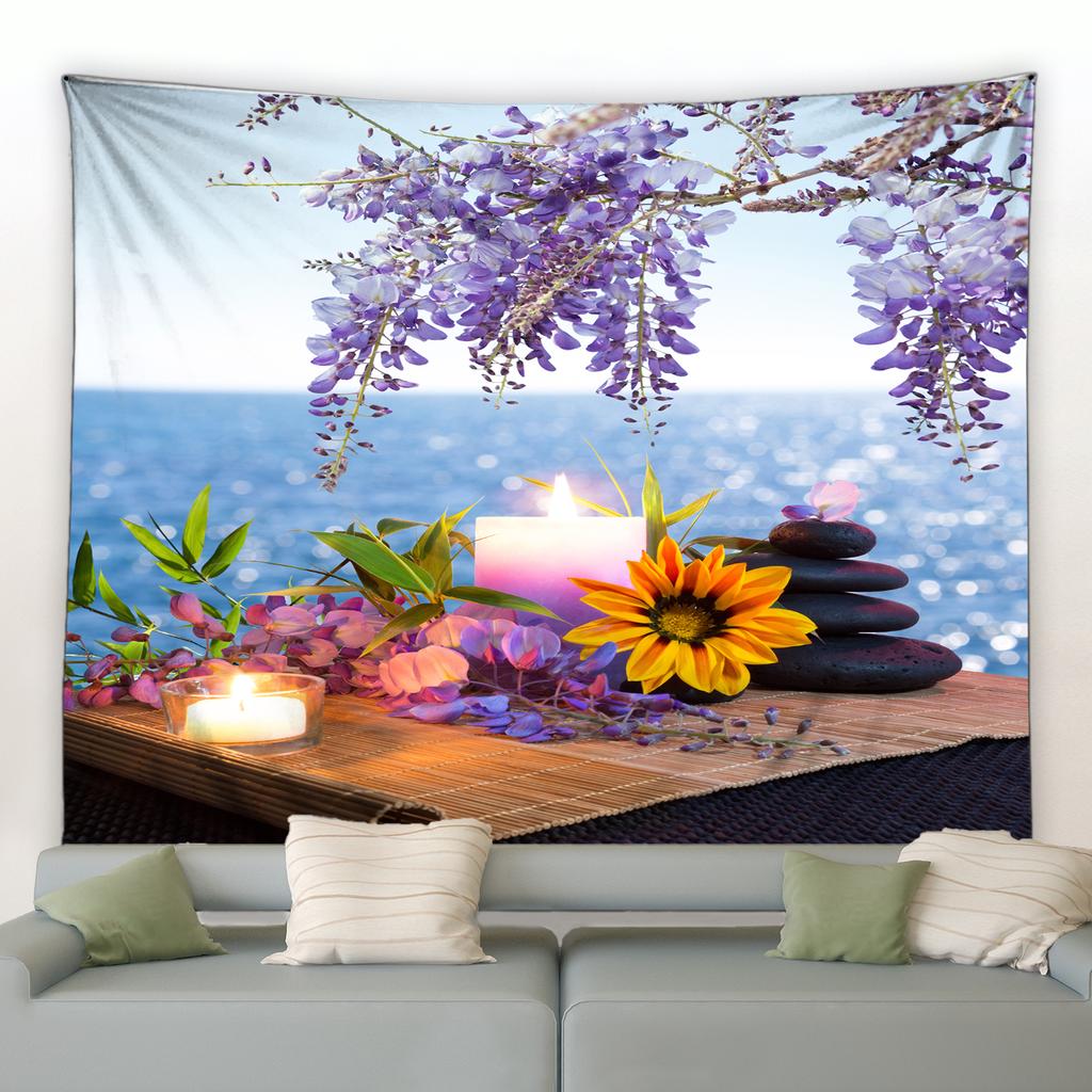 Natural Flower Carp Garden Scenery Wall Hanging Living Room Bedroom Dormitory Decoration Lotus Green Bamboo Zen Tapestry