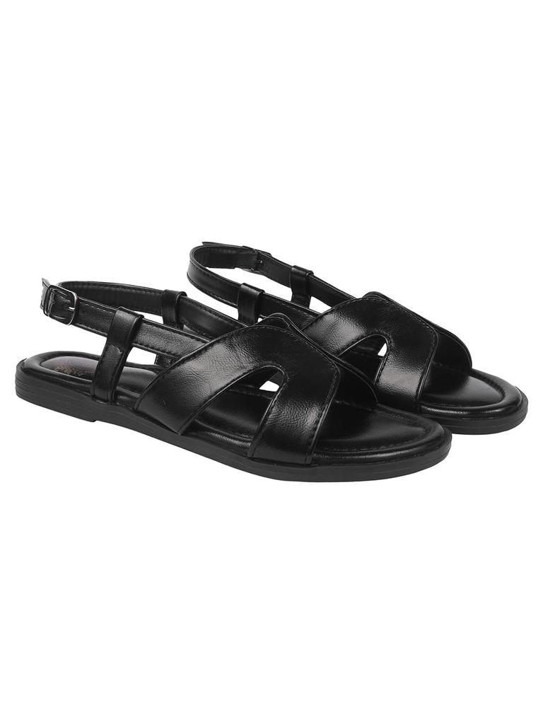 Shoetopia Women'S Snd-190 Flat Sandal-6 Kids Uk (Snd-190-Black)-Eu39