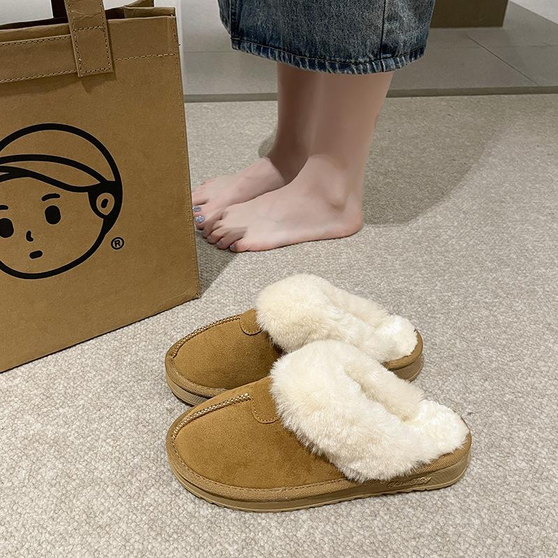 Mao Mao slippers women's outer wear fur integrated bag head snow boots 2025 winter new one-pedal thermal cotton slippers