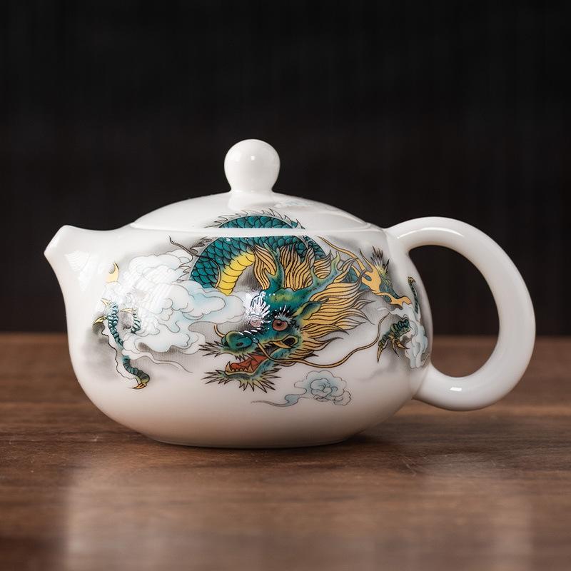 Beam Pot One Pot and Two Cups Suet Jade Porcelain Light Luxury Kung Fu Tea Set Kuaike Cup High-end Brocade Box Gift Box