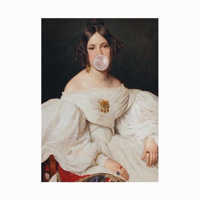 Vintage Picture Painting Elegant Women Print Bubble Gum Posters and Prints Retro Decorative Wall Pictures for Living Room
