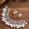 Woman Vintage Hollow Jewelry Sets Simulated Pearl Tassel Necklace Earrings