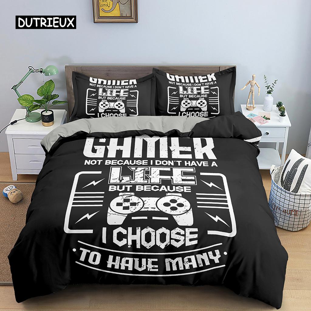 Set de lenjerie de pat pentru gameri de lux retro mâner de joc husă de plapumă queen adolescent băiat fată poliester imprimat gamepad cuvertură/plapumă huse 2/3 piese
