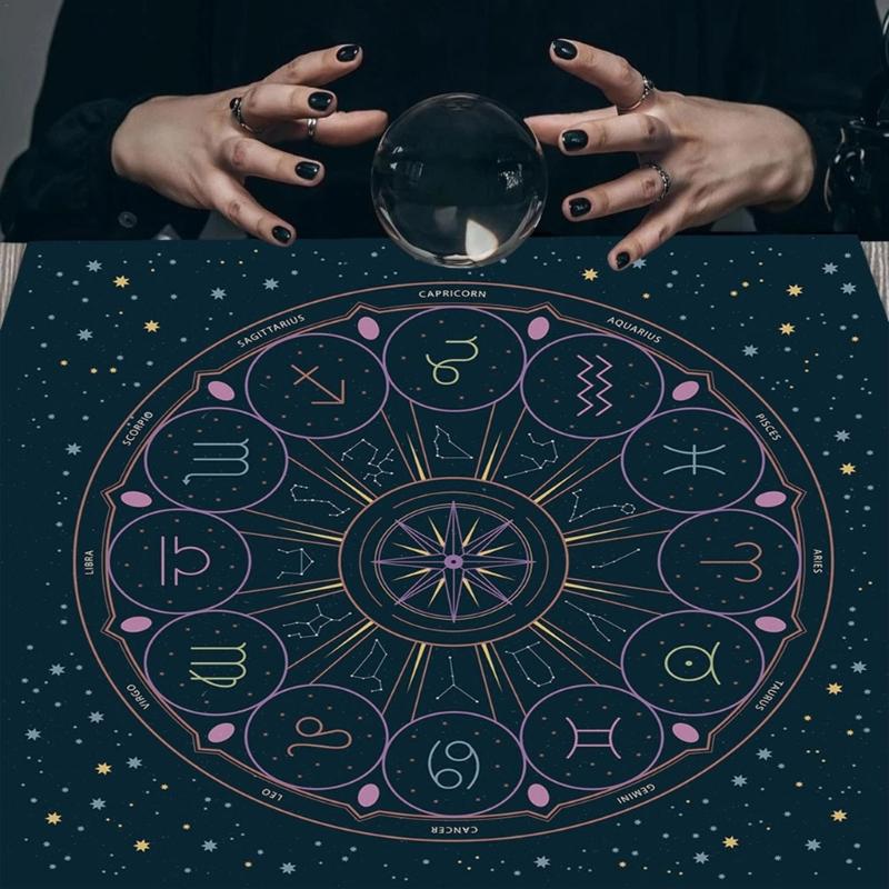 12 Constellations Astrologys Tablecloth Altars Cloth Square Divinations Cards Table Cloth Witchcrafts Deck Cloth Endurin