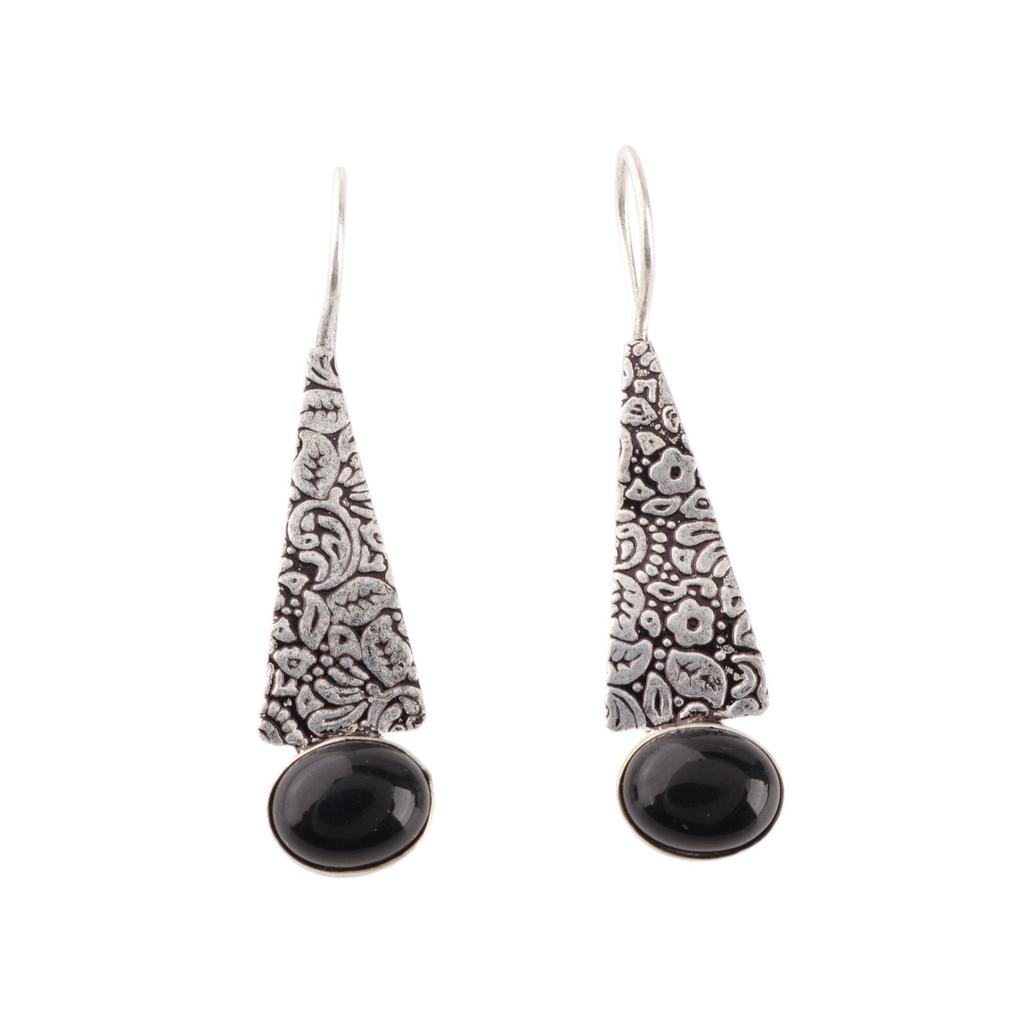 Natural Black Tourmaline 925 Sterling Silver Jewelry Handmade Earrings 1.9" EE-165-30