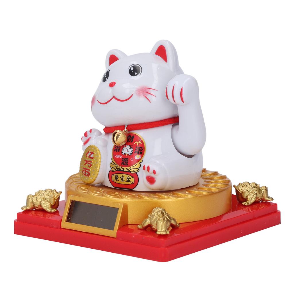 Lucky Cat Figurine Energy Saving Cute Solar Powered Waving Arm Lucky Cat Statue for Cash Register