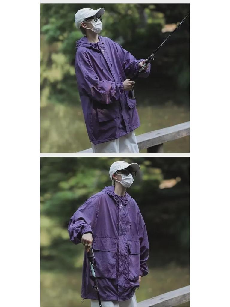 Unisex Japanese-Style Hooded Multi-Pocket Windproof Sun Protection Jacket