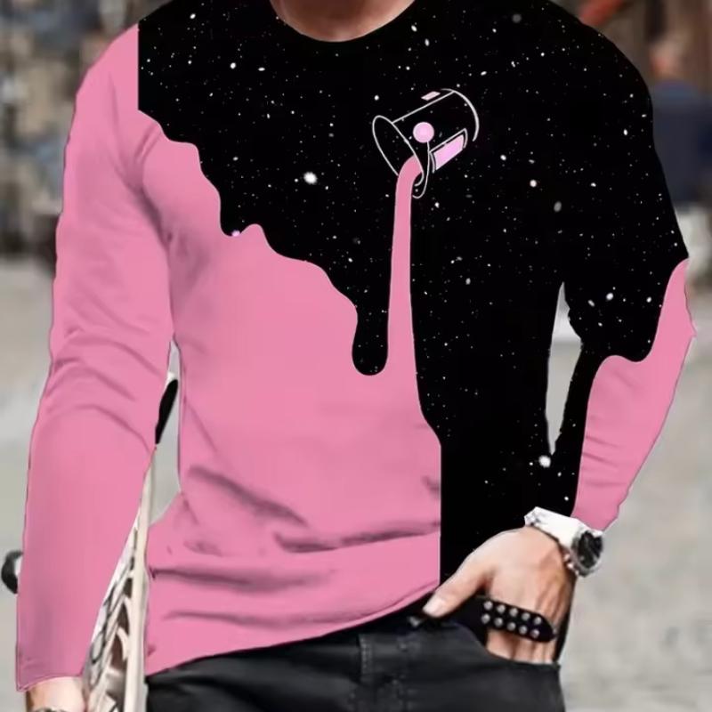 Black And White Color Matching Printed Men's Casual Pullover Top Harajuku Street Trend Men's Top Simple Men's Casual T-shirt