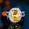 Luxury Female Big Yellow Zircon Stone Oval Engagement Rings For Women CopperColor Wedding Bands Jewelry Party Gifts