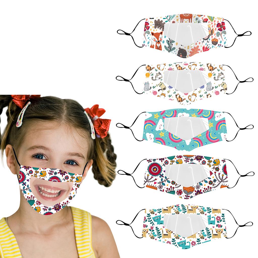 5PC Children Outdoor Mask With Clear Window Visible Expression For Deaf Mute