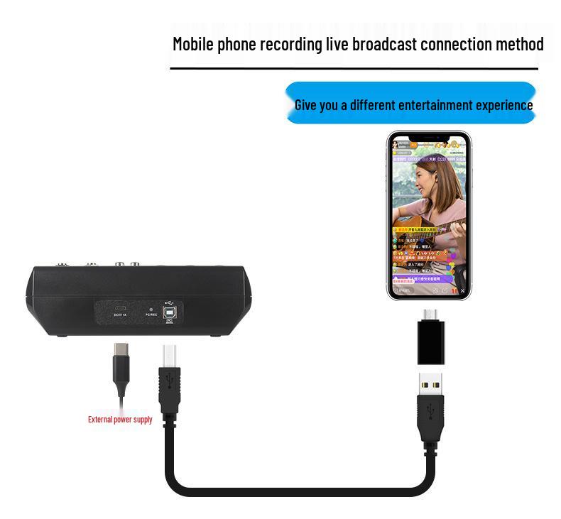 5-Channel USB Bluetooth DJ Mixer: Driver-Free Sound Card for Live Broadcast, Home, and Stage Use