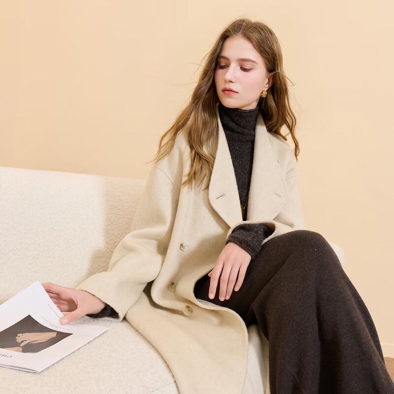 

Трехцветное пальто из альпаки двустороннее двубортное длинное M