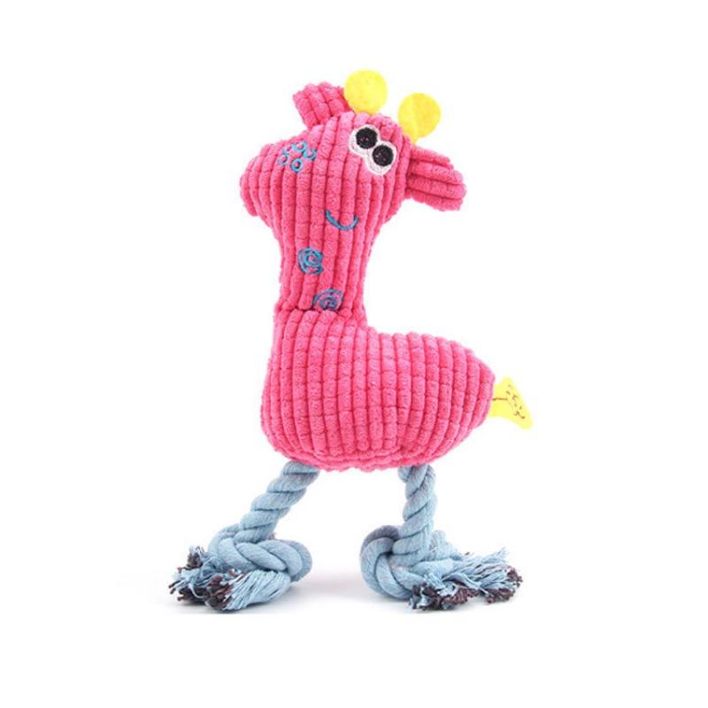 Corduroy Giraffe Squeaky Dog Toy Knotted Rope Leg Bite Resistant Teeth Cleaning Interactive Play Toy for Small Medium Dogs