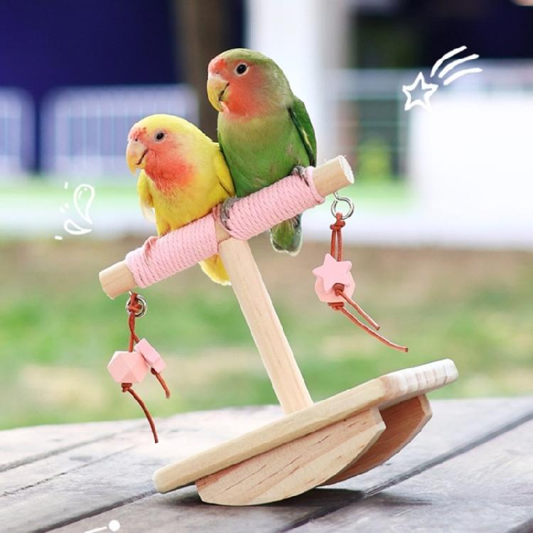 Fun Bird Rocking Stand Perch Toy With Rope Covering And Natural Wood Hanging Tearing Block for Parrots Entertainent