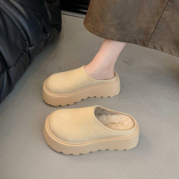 

Leather Boken shoes women s autumn and winter thick-soled muffin fluffy slippers 2025 new one-pedal bag head half-drag cotton shoes 35