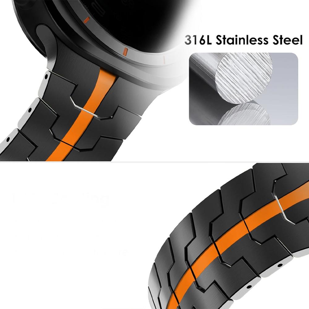 Schwarz Orange Edelstahlarmband für Samsung Galaxy 8 Classic 46mm Ultra 2025 Metallarmband für Galaxy 8 44mm 40mm Ultra 47mm