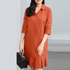 ZANZEA Women Casual Turn Down Collar Loose 3/4 Sleeve Plain Dress