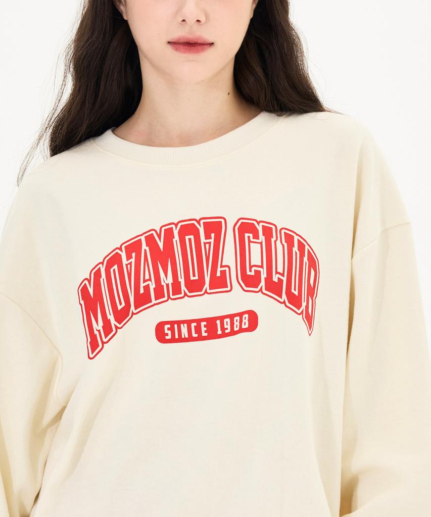MOZMOZ Arch Logo Oversized Sweatshirt Cream