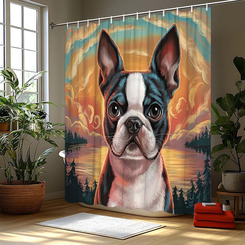 

Boston Terrier Sunset Lake Shower Curtain - Vibrant Art, Polyester,70.8X70.8 Inches,Washable & Line Dry, Artistic Bathroom Decor W60H190(CM)-1 Pcs