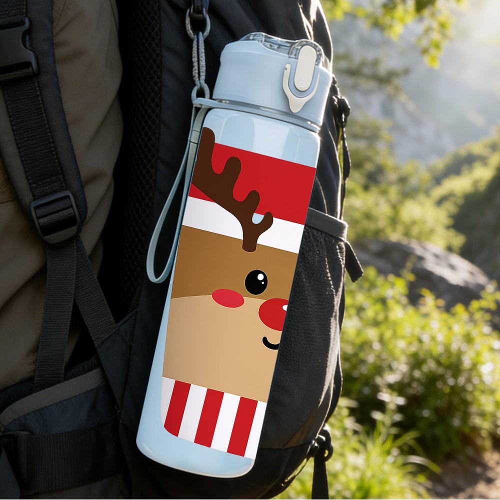 1PC Reindeer Christmas Coffee Cup Print 750ml Color Plastic Sports Water Bottle Leakproof Flip Straw Lid Suitable for Sports Office Home Use
