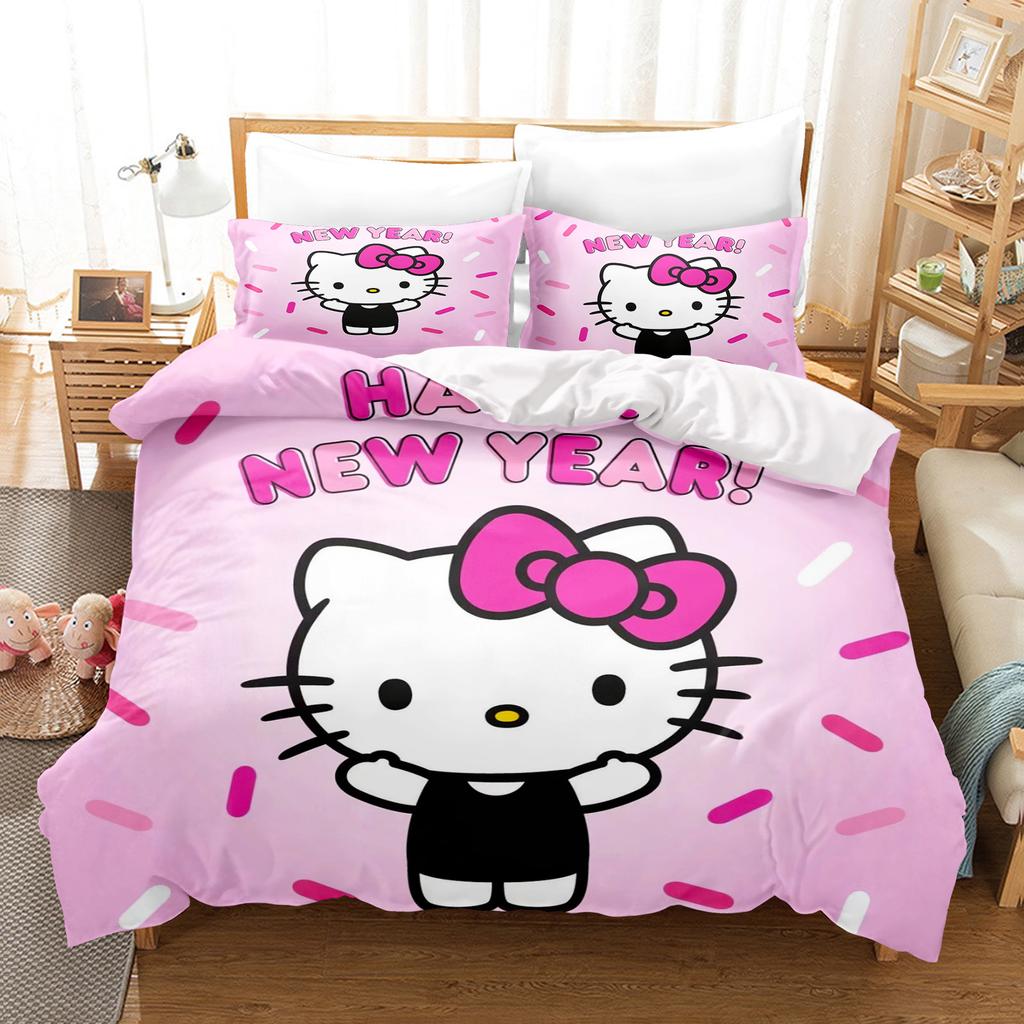 Juego de Funda Nórdica Hello Kitty Fundas de Cama Juego de 3 Piezas 1 Funda de Edredón Lujo Infantil Doble