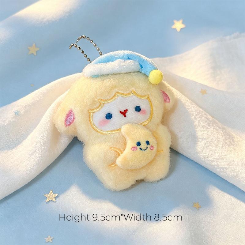 1Pcs Adorable Fluffy Lamb Plush Keychain Sleep Hat Star Moon Ornament Cute Bag Charm for Daily Use