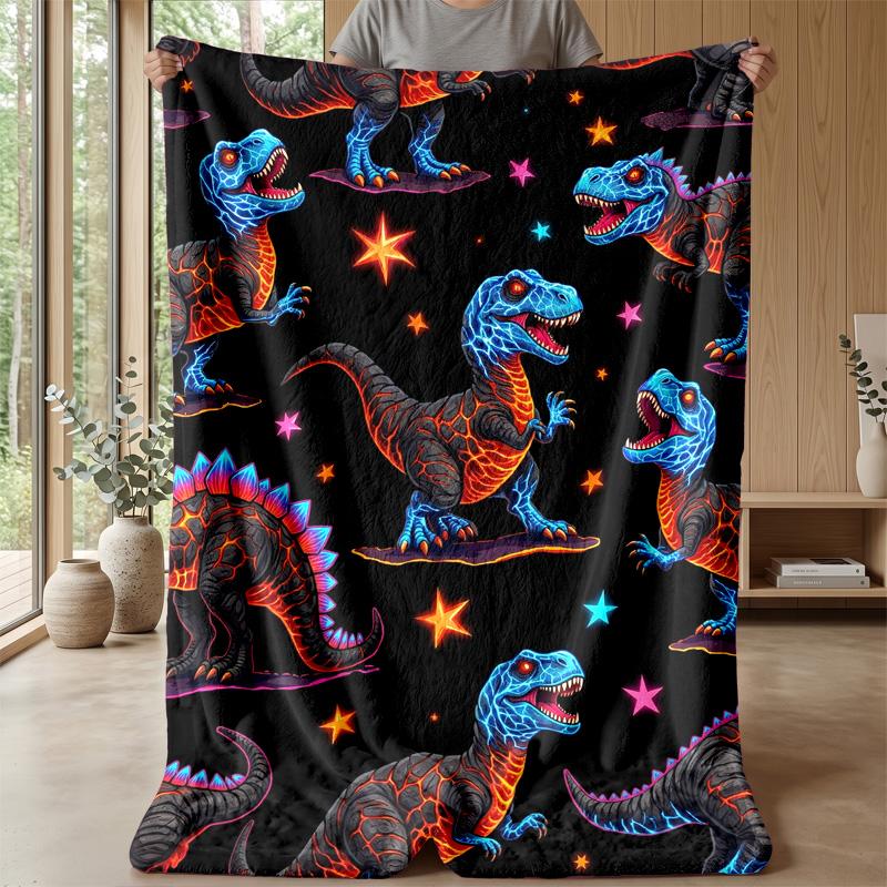 Neon Dinosaur Artwork Theme blanket Lightweight Warm Flannel Blanket Decorative Throw Blanket for Home Decoration