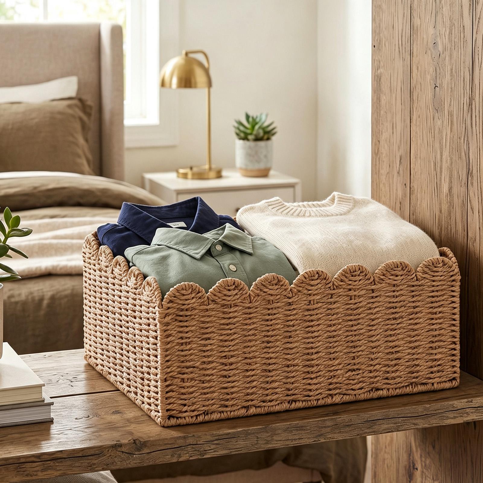 Panier de rangement   Grande capacité Conception à large ouverture Salle de bain Chambre Placard Armoire Bac polyvalent