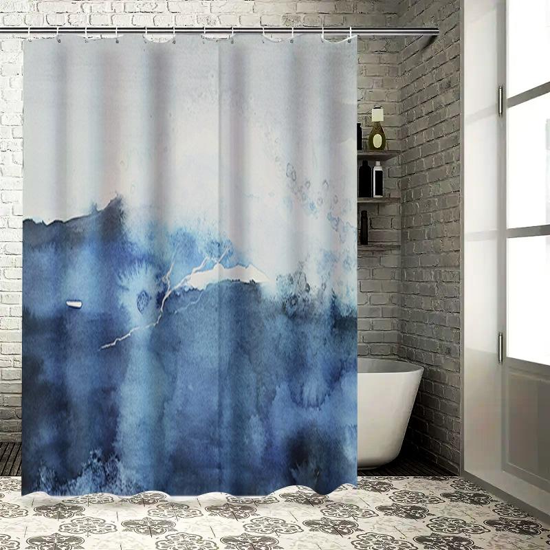 

Blue Watercolor Shower Curtain Dark Cloudy Sky Lightning Print For Bathroom Decor Waterproof Fabric With Hook Rings Set (White/B W60H190(CM)-1 Pcs
