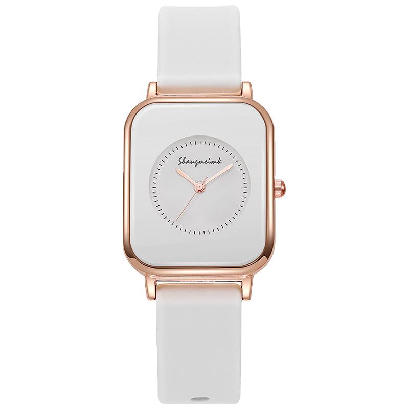 Student Women's Casual Quartz Watch with Square Face and Silicone Strap
