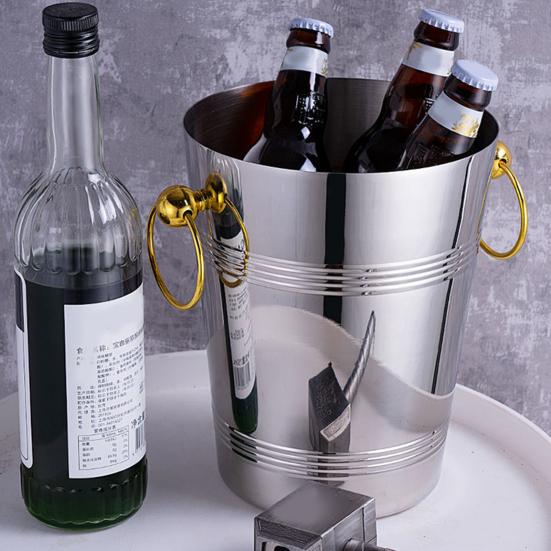 Stainless Steel Ice Bucket for Wine Champagne 2/5L Heavy-Duty Insulated Wine Cooler for Bars Hotels Parties Rust-Proof Thickened Barrel