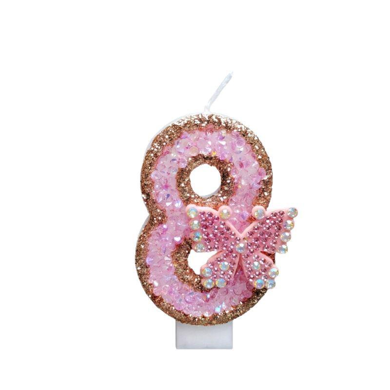 

Розовые стразы Бабочка Цифра Свечи для дня рождения - Украшения для праздничного торта Number 5