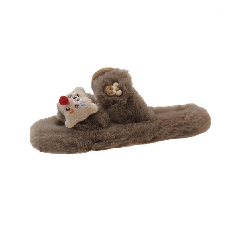 Autumn and Winter New Cartoon Accessories Wool Slippers Women's Fashion Round Head Outer Slippers Women's Fashion Cotton Shoes