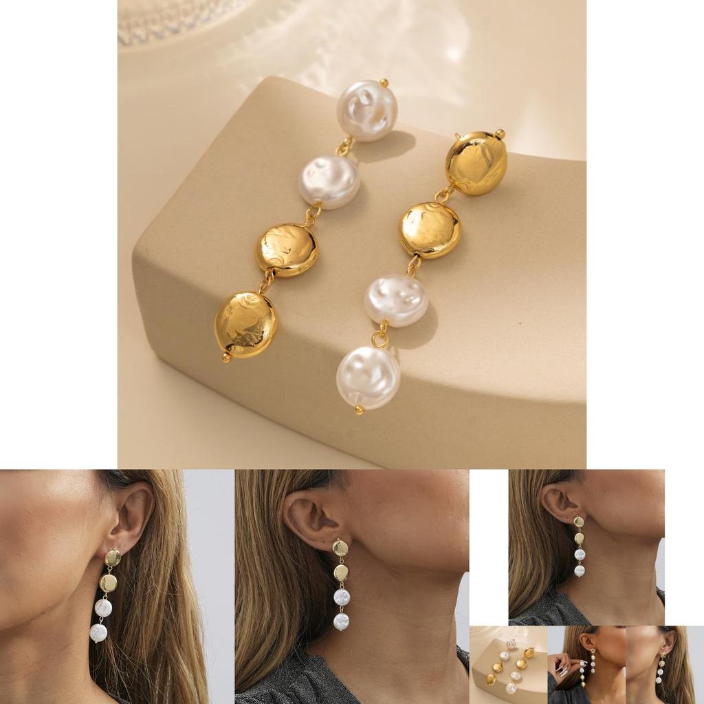 Sophisticated 2023 Gold Geometric Long Pearl Earrings Classy Winter Fashion