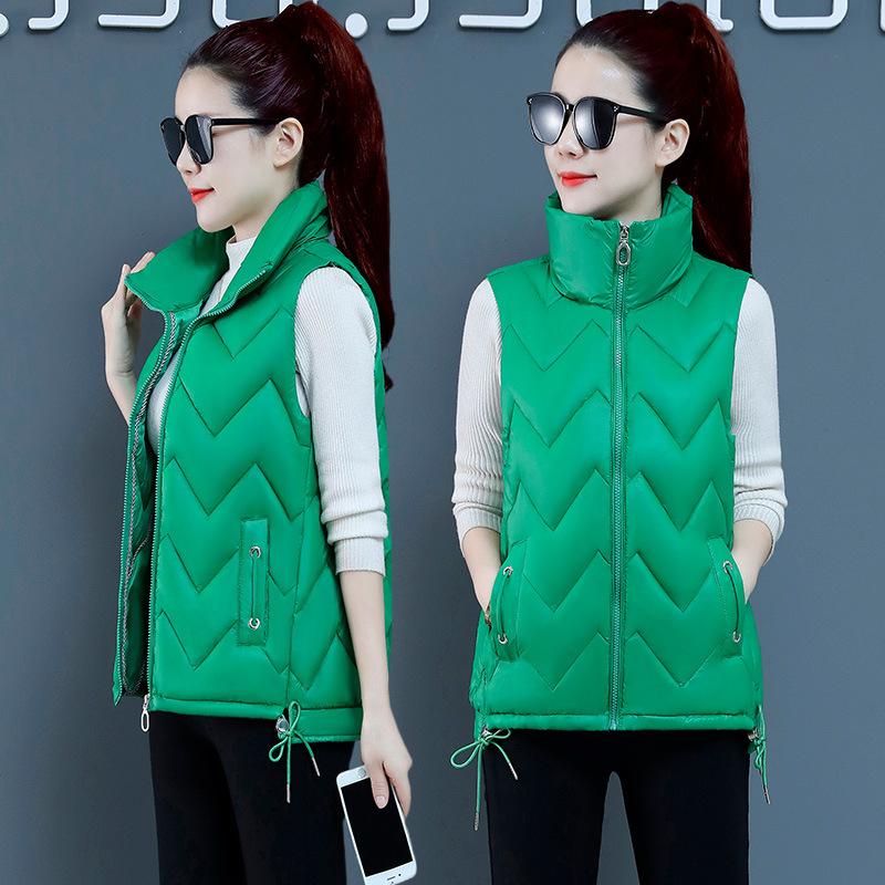 

Vest, Women s, Short, 2025 Autumn/winter New, Worn Outside, Fashionable and Warm, Cold Proof, Sleeveless Cotton Jacket, Simple Design 2XL зелёный