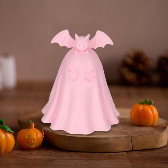 Halloween Ghost Figurine Cute Pink Ghost Holding Moon Statue Resin Ghost Sculpture Tabletop Ornament for Indoor Home Decor