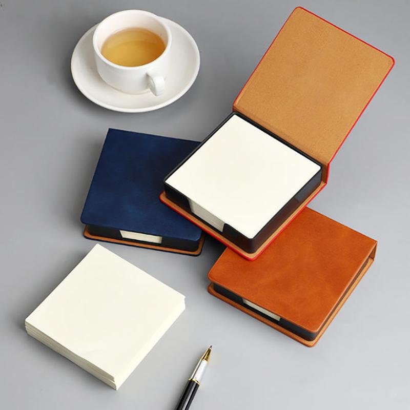 Sticky Note Box With Notepads Pu Leather Memo Pad Dispenser Desktop Supplies For Students Office Worker