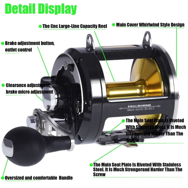 Fishing Reel  Sea Fishing Reel Super Strong Pulling Force  Drum-type Horizontal Trolling High Efficiency Transmission Suitable for Multiple Waters