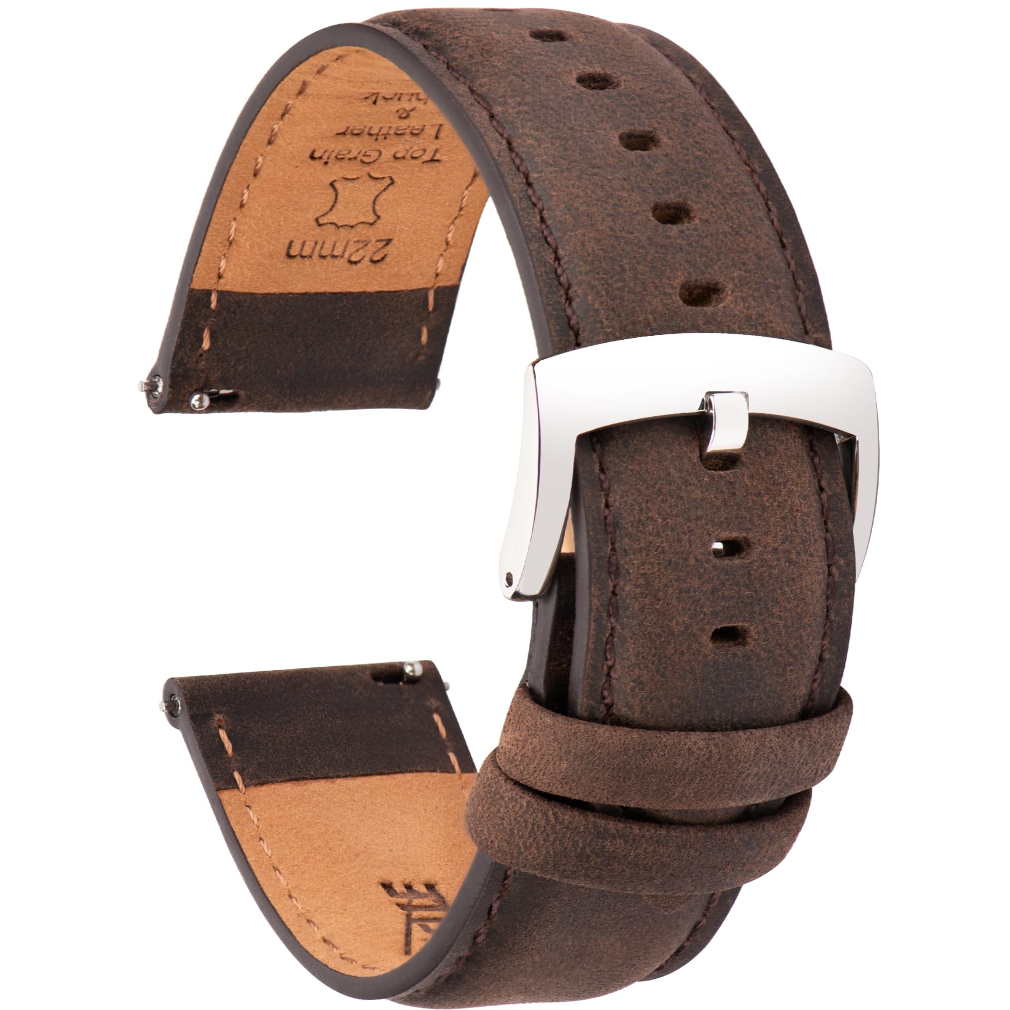 

[CORROPELLE] Genuine Leather Watch Band, Quick Release, 18mm 19mm 20mm 21mm 22mm Replacement Strap, No Tools Required, Retro Elegant Crazy Horse