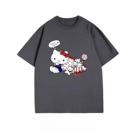 2026 Summer Sanrio Comic Form Hello Kitty Image 100 Cotton Printed Casual Tshirt Girls Parentchild Top Casual Wear Y2k