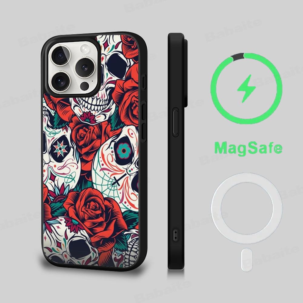Spooky Skull Patterns Phone Case Magnetic Case For IPhone 16 14 13 12 11 15 Pro Max Plus For Magsafe Wireless Charge Cover