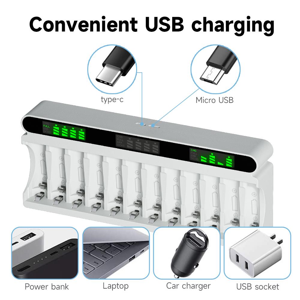 PALO 1.2V AA AAA NIMH Rechargeable Battery Batteries 2A 3A With 12 Slots LCD USB Fast Battery Charger for 1.2V AA AAA Battery