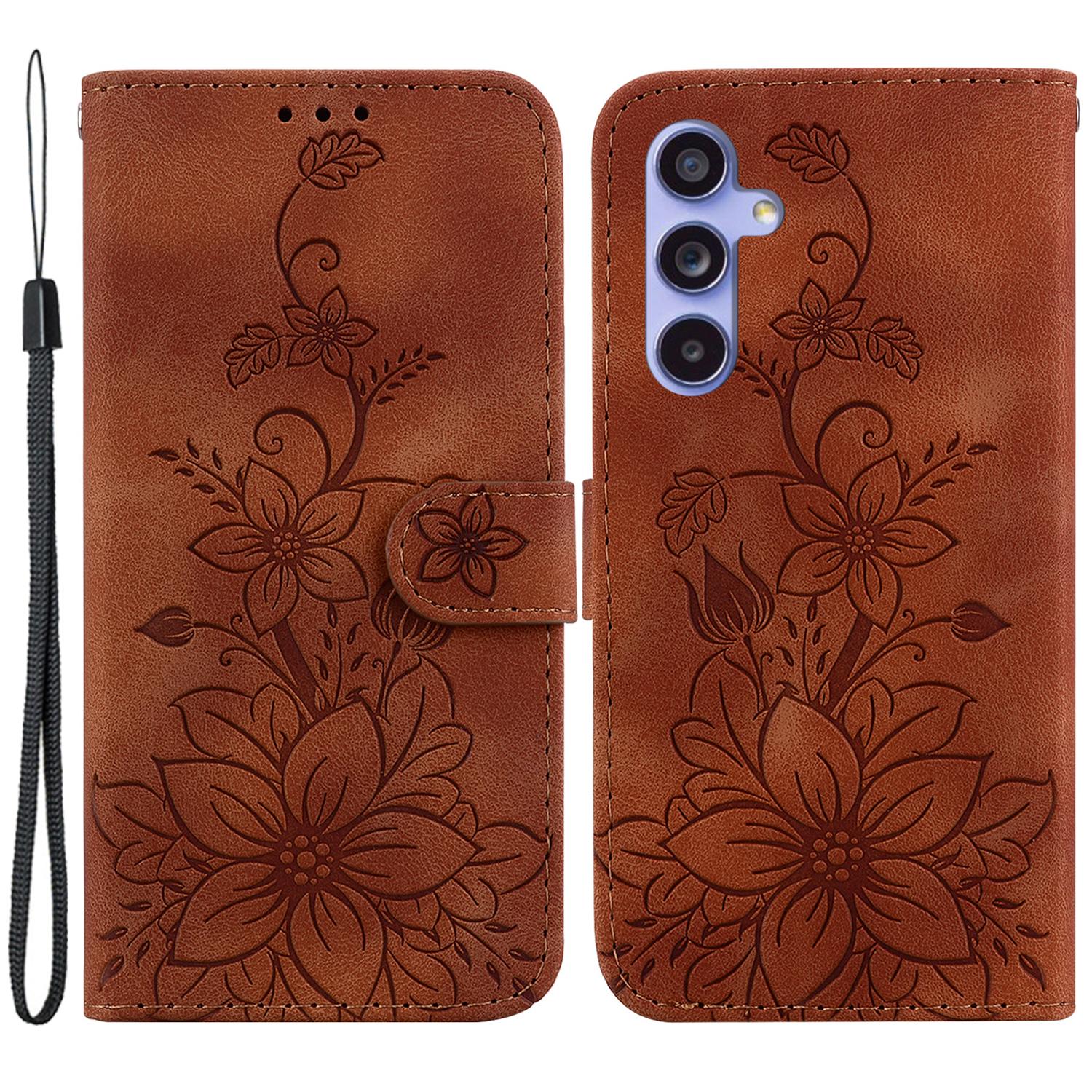 

Для Samsung Galaxy S23 FE Чохол для смартфона з тисненням Лілія Шкіряний чохол-підставка Гаманець Brown